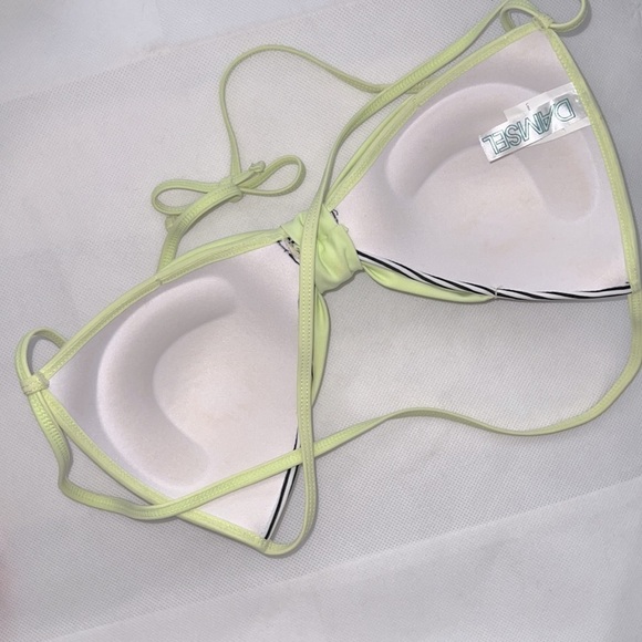 NEW!!! Damsel Padded Light Green Bikini with Stripped Bow Size M - Picture 2 of 6